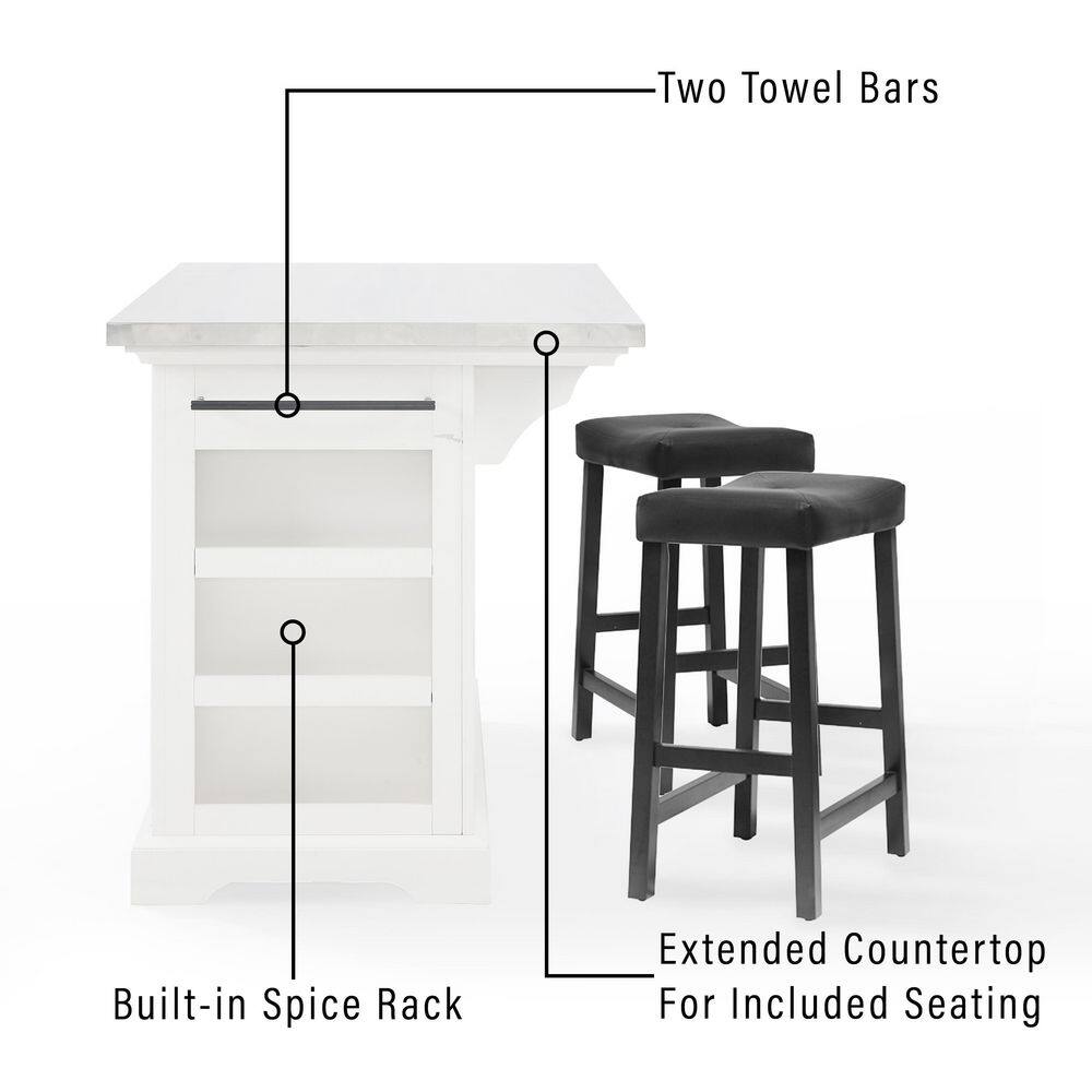 CROSLEY FURNITURE Julia Black Kitchen Island with Saddle Stools KF30062WH-BK