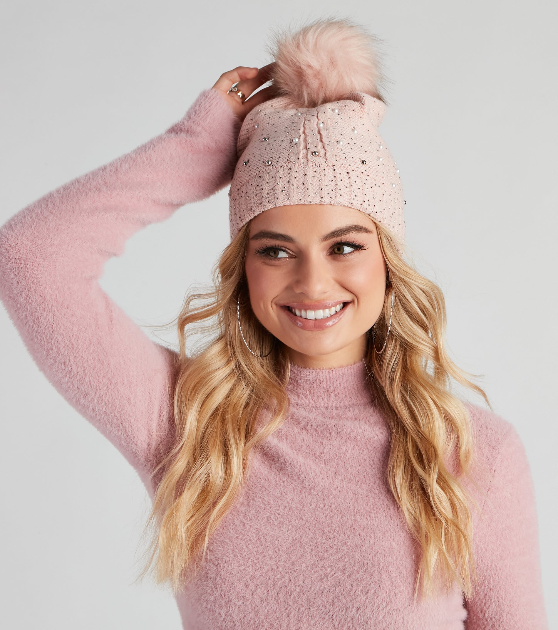 PLACEHOLDER - Glam Snow Bunny Pom Knit Beanie