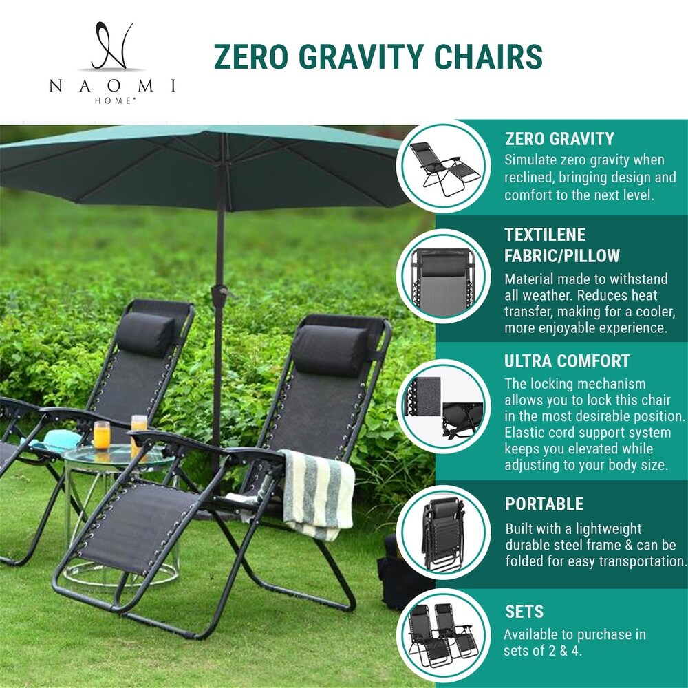 Zero Gravity Lounge Chairs Set of 2  Outdoor Patio Camping Reclining Lawn Chairs with Armrest  Headrest