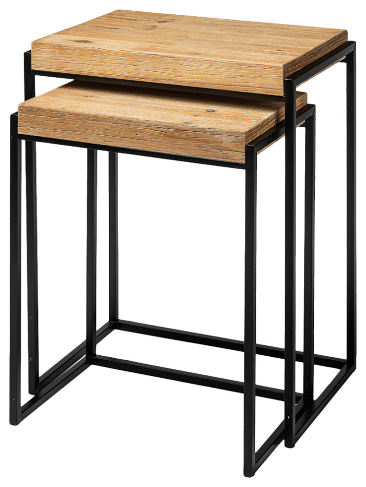 Karissa Light Brown Solid Wood w/ Black Metal Base Square Nesting Accent Tables   Industrial   Coffee Table Sets   by Mercana  Houzz