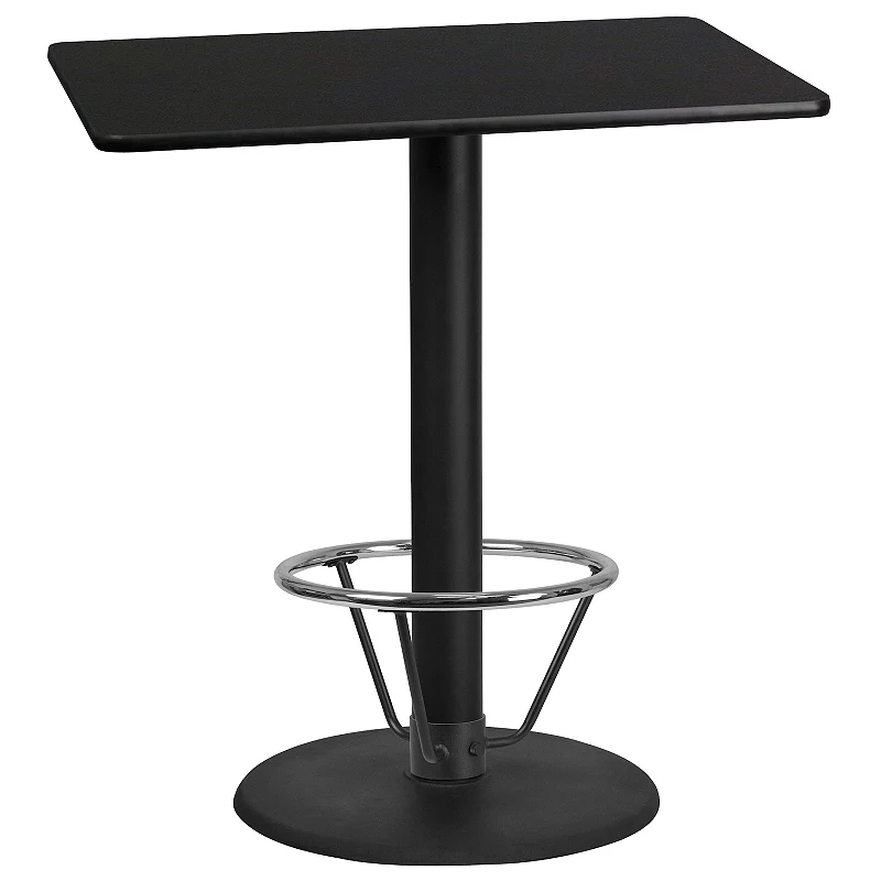 Emma and Oliver 30x42 Black Laminate Bar Table Top-24RD Base/Foot Ring