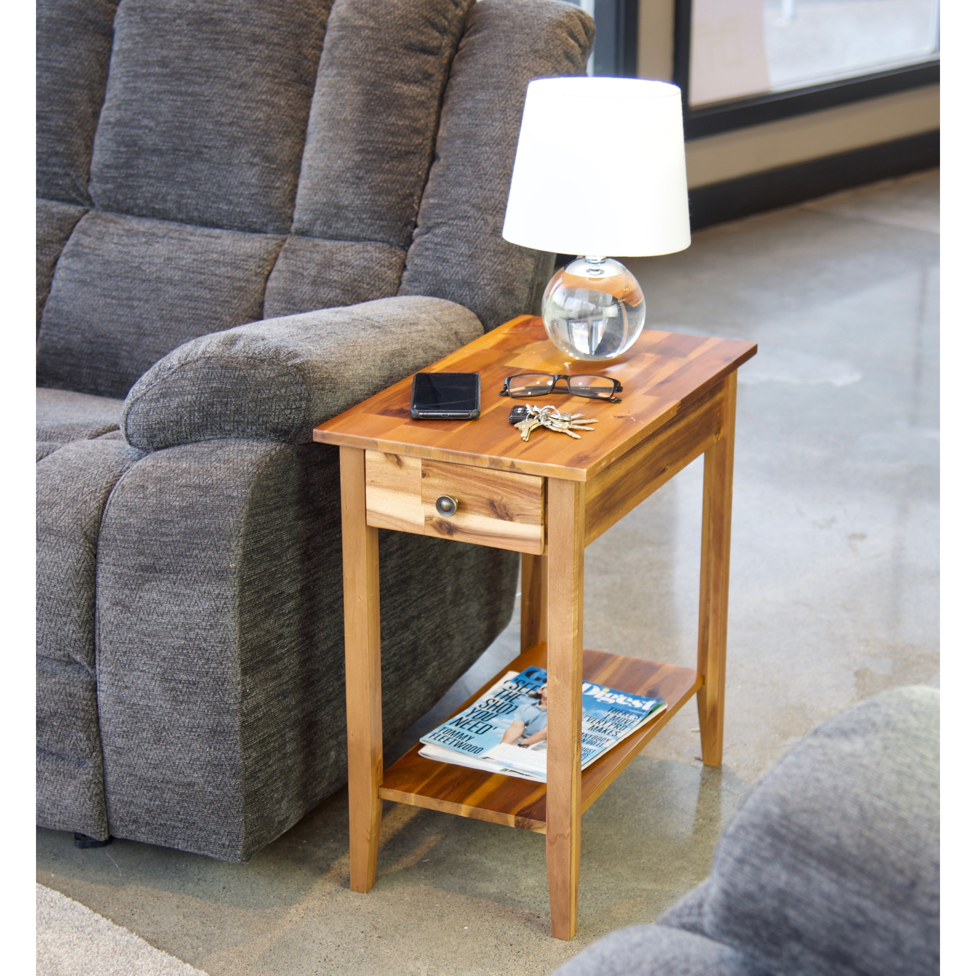 Porch and Den Holly Hill Solid Acacia Recliner End Table