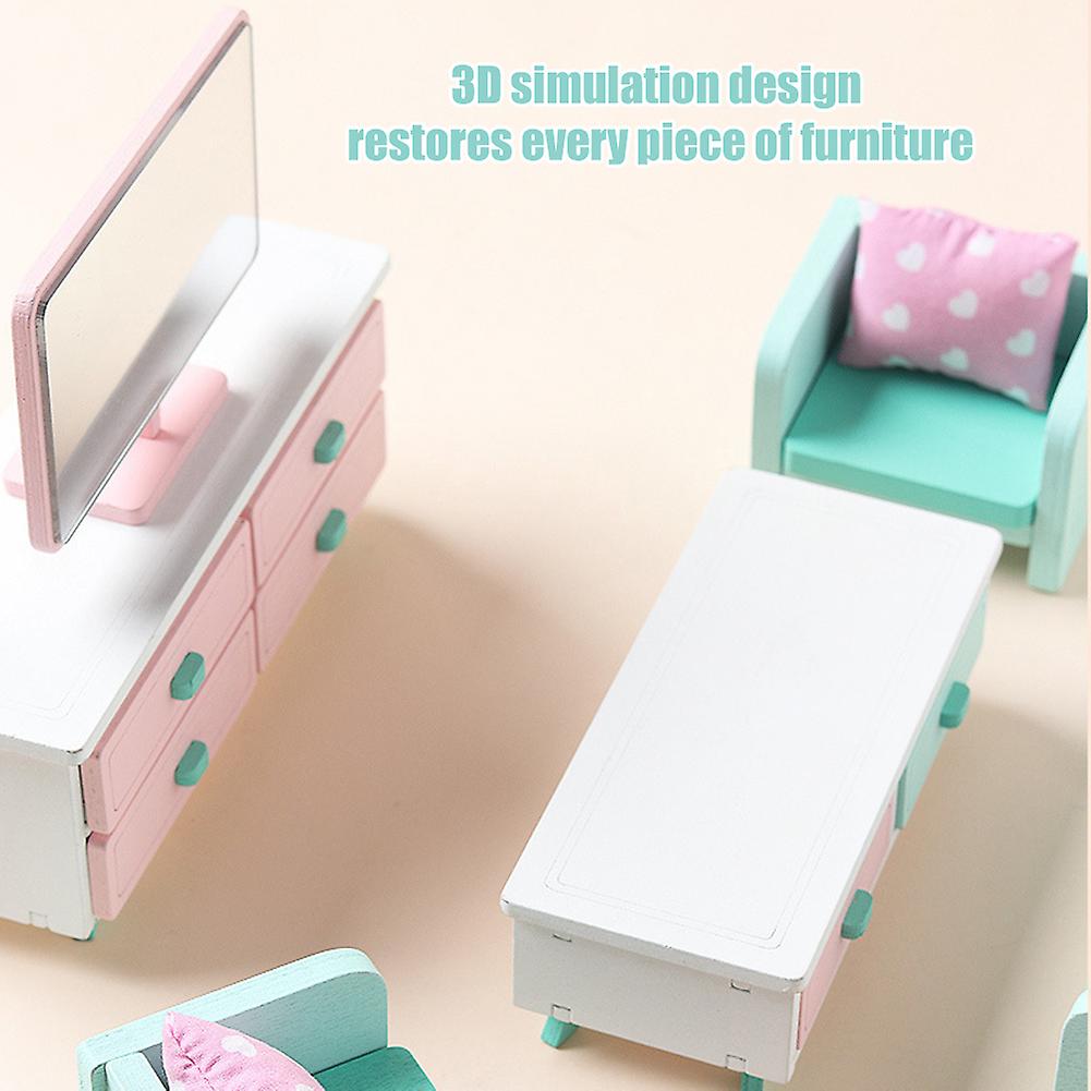 Simulation Small Furniture Children Toy Set Wooden Kitchen Living Room Bedroom Doll House Furniture Bedroom