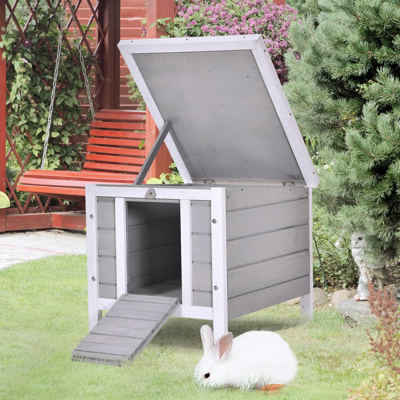 ikayaa Small Wooden Dog Cage Bunny /Guinea Pig House - Grey