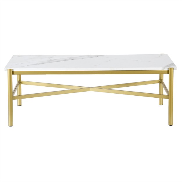 Gold Finish Coffee Table With Faux Marble Top Henn amp hart