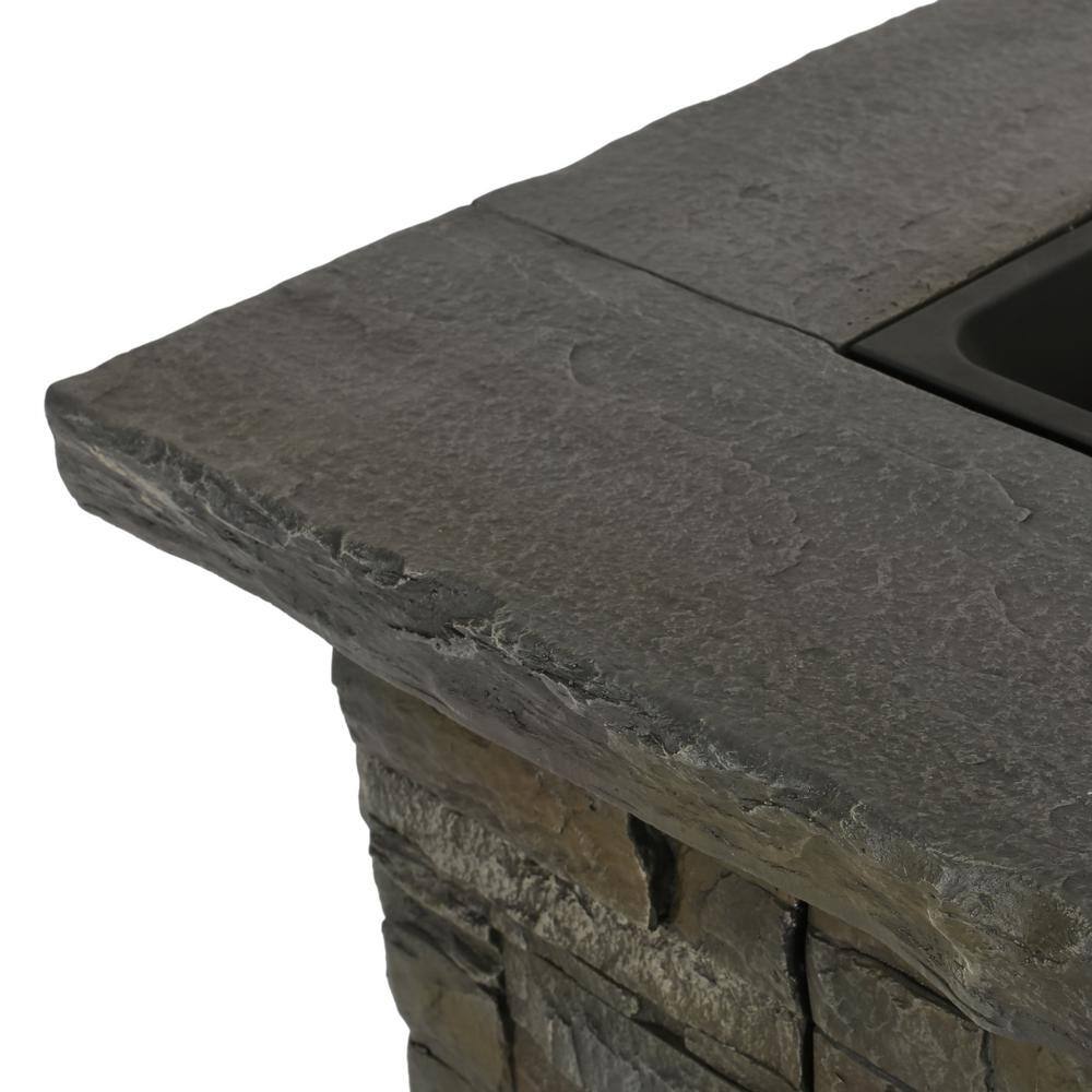 Noble House Blaeberry 34.5 in. x 24 in. Natural Stone Square Gas Outdoor Firepit 11843