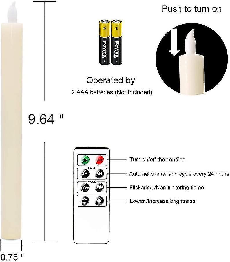 Dww-6 Pack Battery Operated Led Candles With Remote And Timer， Real Wax Flickering Warm White Light