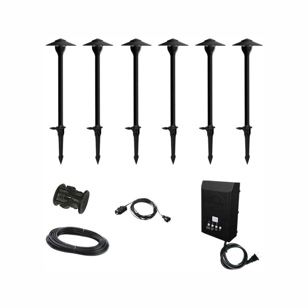 Hampton Bay Low-Voltage 30-Watt Integrated LED Outdoor Black Landscape Path Light Kit (6-Pack) DL10103BKS