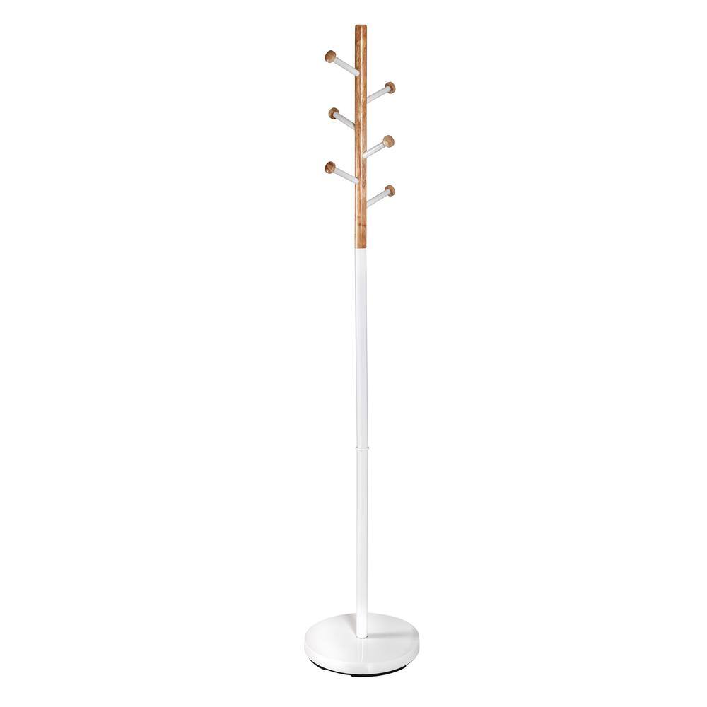 Honey-Can-Do WhiteNatural Freestanding Coat Rack with 6 Hooks GAR-09525