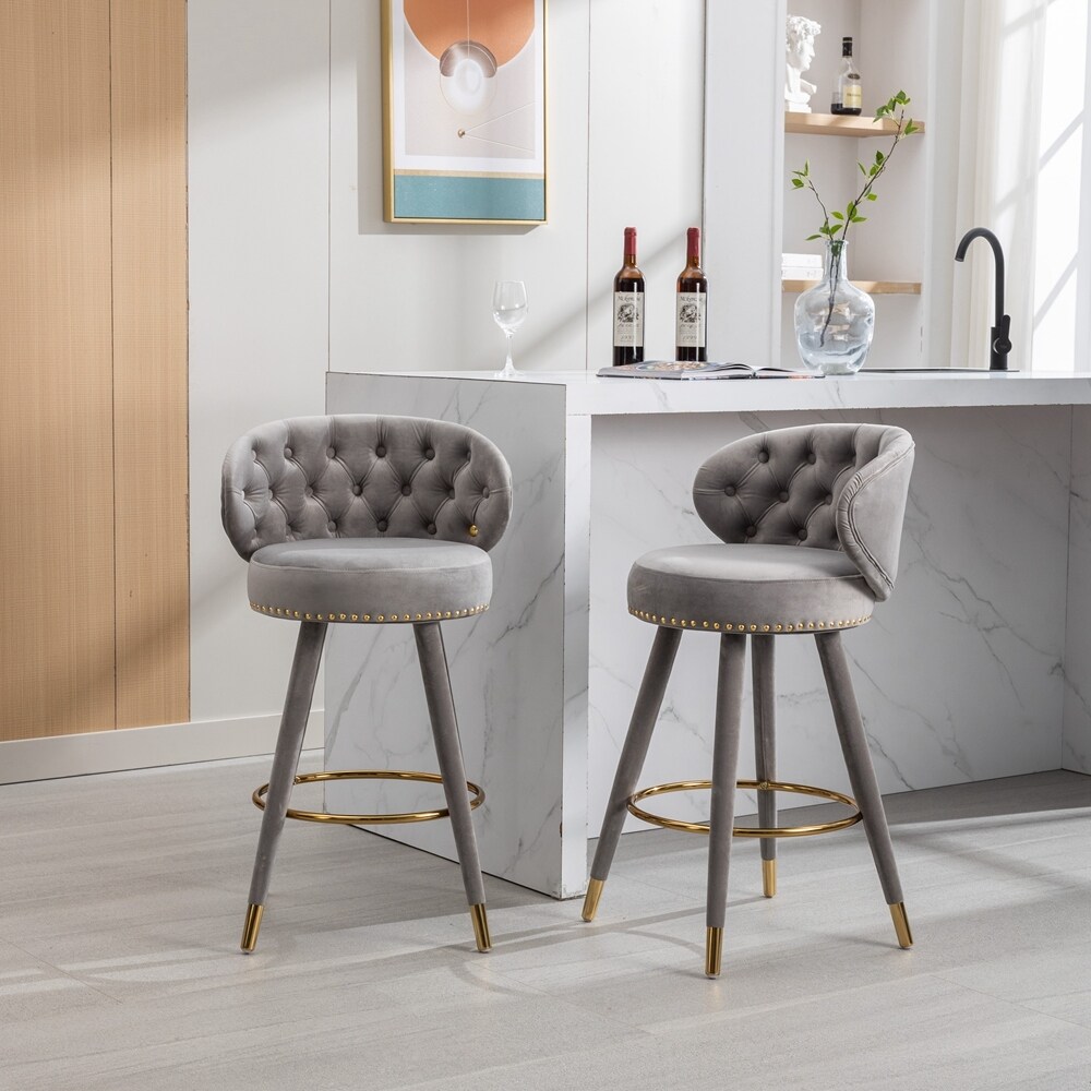 Counter Height Bar Stools Set of 2 for Kitchen Counter Solid Wood Legs with a fixed height of 360 degrees