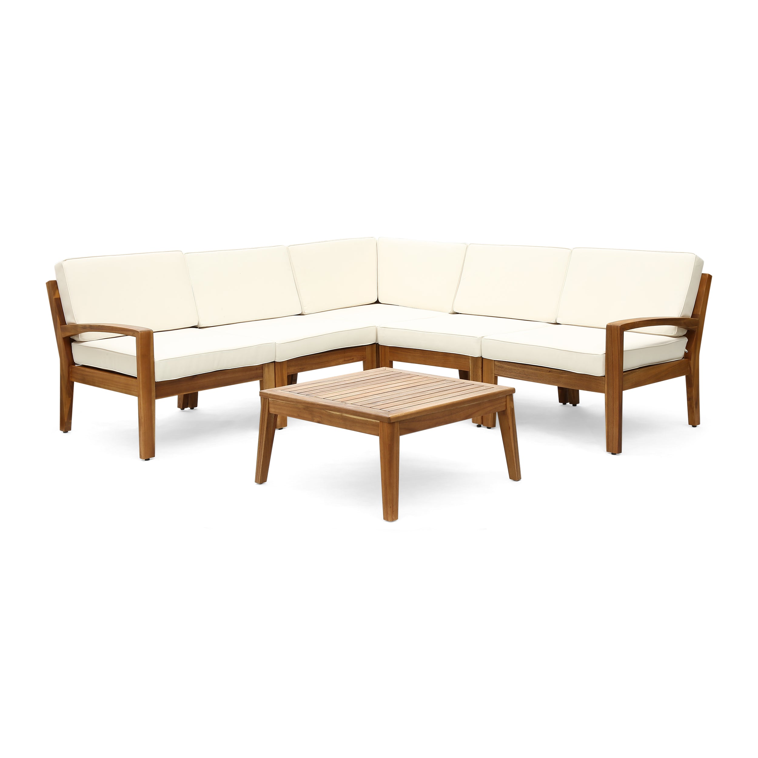 Roy Outdoor Acacia Wood 5 Seater Sectional Sofa Set with Coffee Table