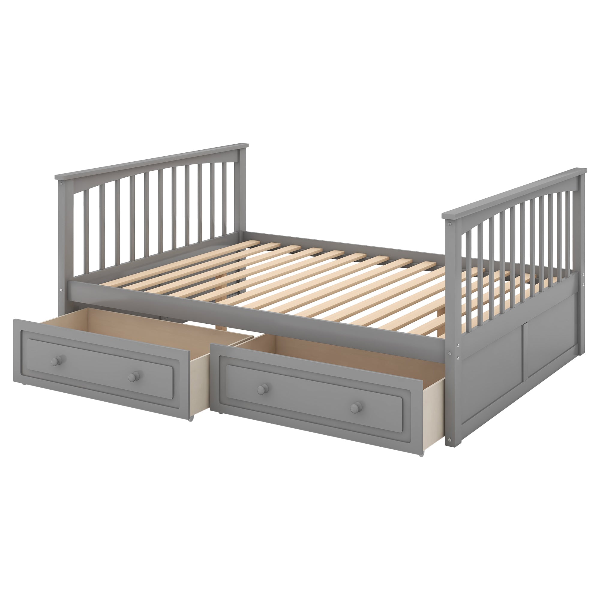 Euroco Pine Wood Bunk Bed With Storage, Full-Over-Full, Grey