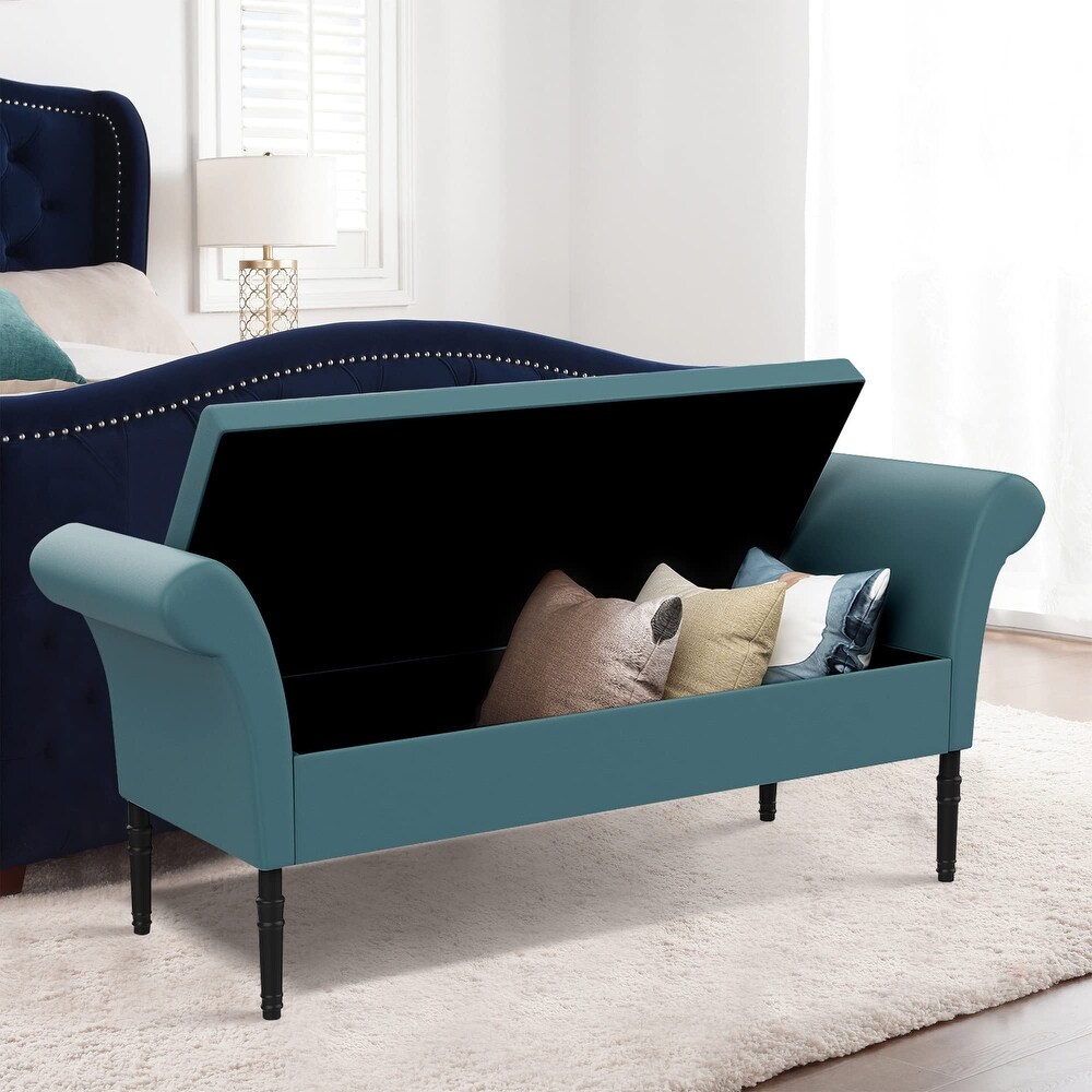 Storage Ottoman Bench with Arms Upholstered Tufted Storage Bench for Bedroom Entryway Bench Footstool with Large Storage