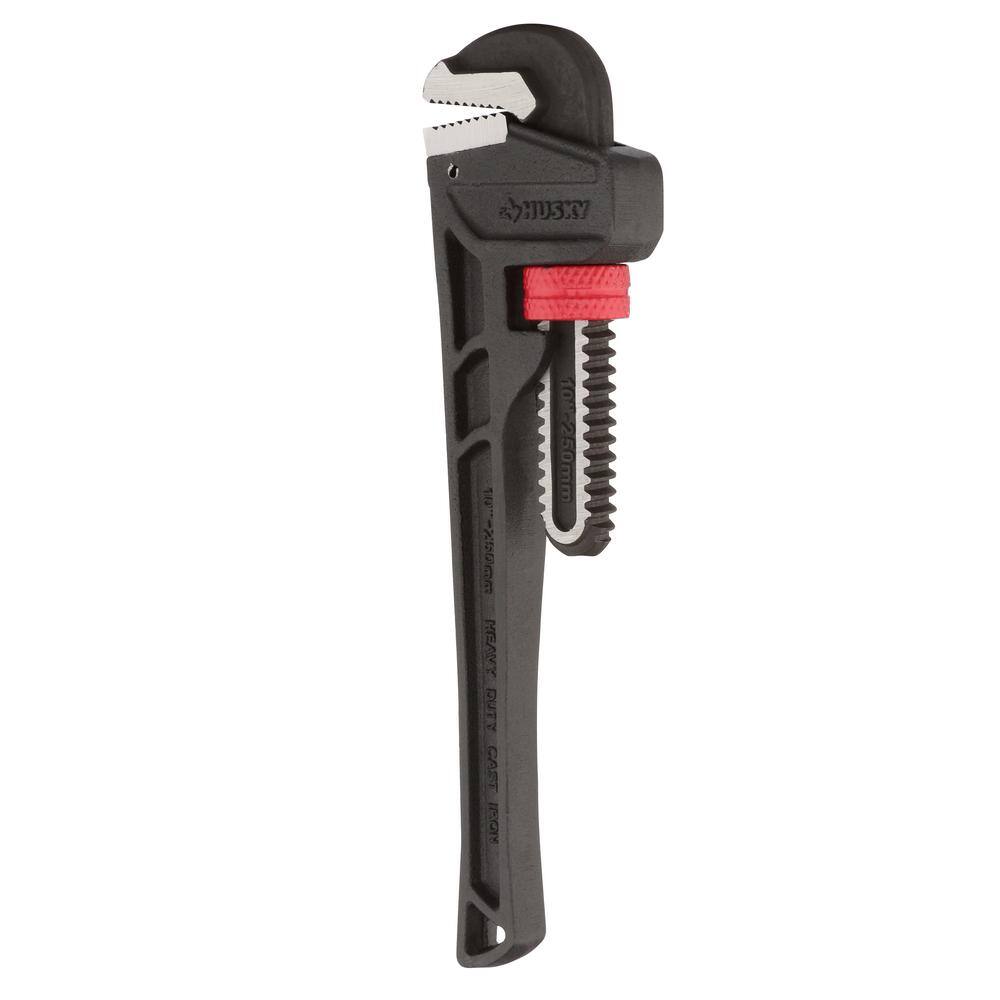 Husky 10 in. Heavy Duty Cast Iron Pipe Wrench with 1 in. Jaw Capacity WG-40-10