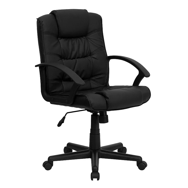 Emma and Oliver Mid-Back Black LeatherSoft Ripple/Accent Stitch Swivel Task Office Chair