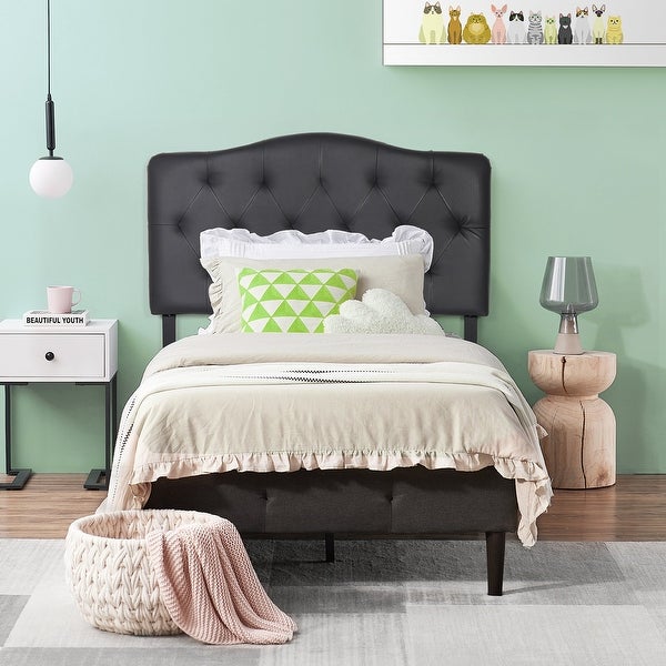 Modern Height Adjustable Tufted Faux Leather Upholstered Headboard，Black - - 36083327