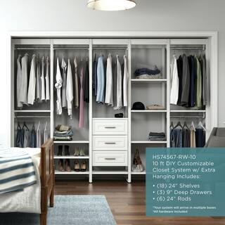 CLOSETS By LIBERTY 113 in. W White Adjustable Tower Wood Closet System with 3 Drawers and 18 Shelves HS74567-RW-10