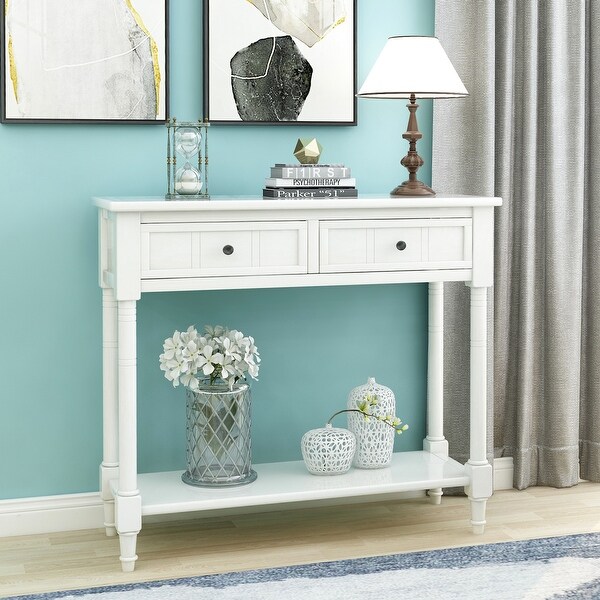 Daisy Series Console Table Traditional Design with Two Drawers and Bottom Shelf Acacia Mangium