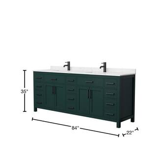 Wyndham Collection Beckett 84 in. W x 22 in. D x 35 in. H Double Sink Bathroom Vanity in Green with Carrara Cultured Marble Top WCG242484DGKCCUNSMXX