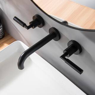 FORCLOVER Double Handle Wall Mounted Bathroom Faucet in Matte Black HAT-BF07-MB