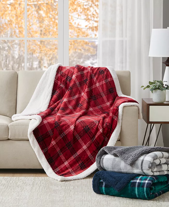 Charter Club Plaid Plush Reversible Sherpa Throw， 50