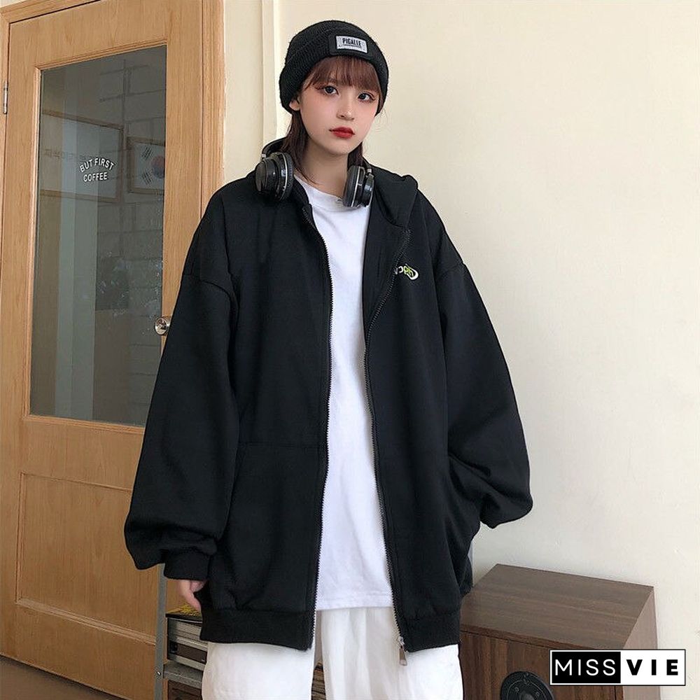 Vintage Zip Up Hoodie Oversized Harajuku Couple Streetwear Women Plus Size Loose Hooded Clothes Casual Thin Sweatshirts Pullover