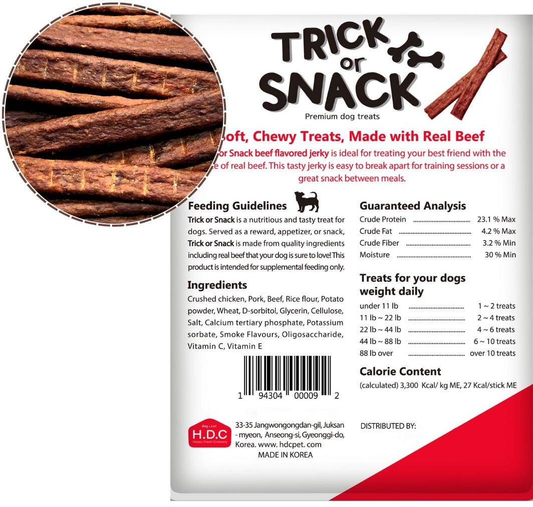 Trick or Snack Natural Smoked Delicious Soft Tender Nutritious Healthy Beef Original Jerky Dog Treat， 1-lb bag