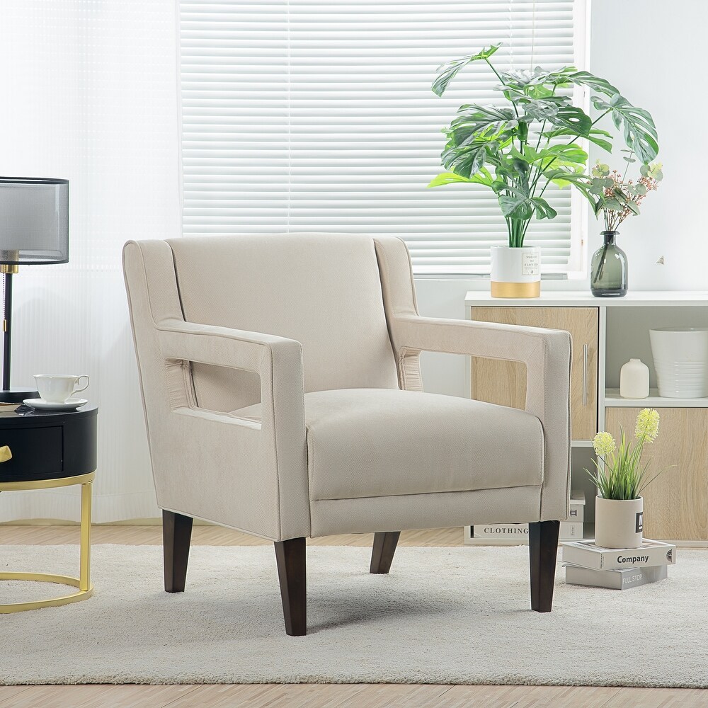 Fabric Accent Chair Aquare Shape Arm Chair Modern Sofa Chaise Lounges with Rubber Wood Legs for Living Room