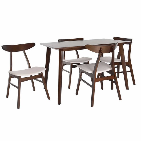 Zenvida Mid Century 5 Piece Dining Set Wood Table Fabric Chairs Seats Four