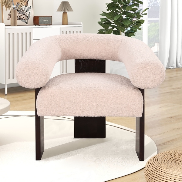 Living Room Accent Chair Curved Frame Arm Chairs Teddy Velvet Armchair Single Sofa Wooden Frame Lounge Chairs