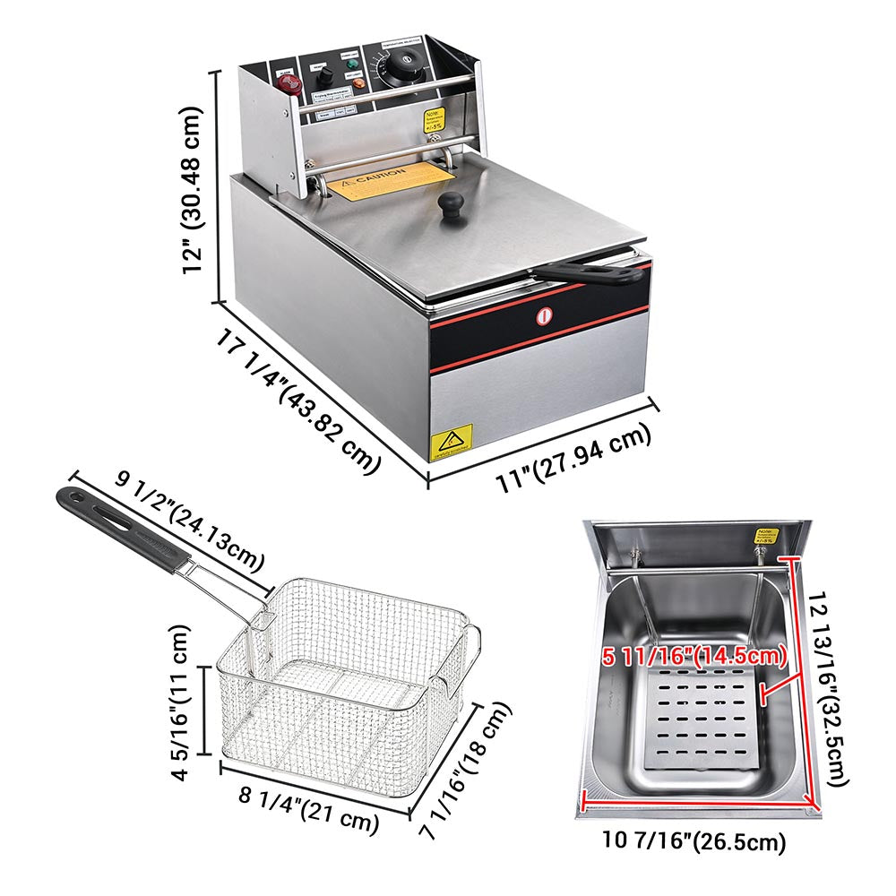 Yescom Stainless Steel Electric Countertop Fat Deep Fryer 12L