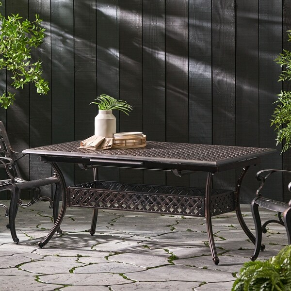 Outdoor Cast Expandable Dining Table with Iron Frame and Four Angled Tubular Legs