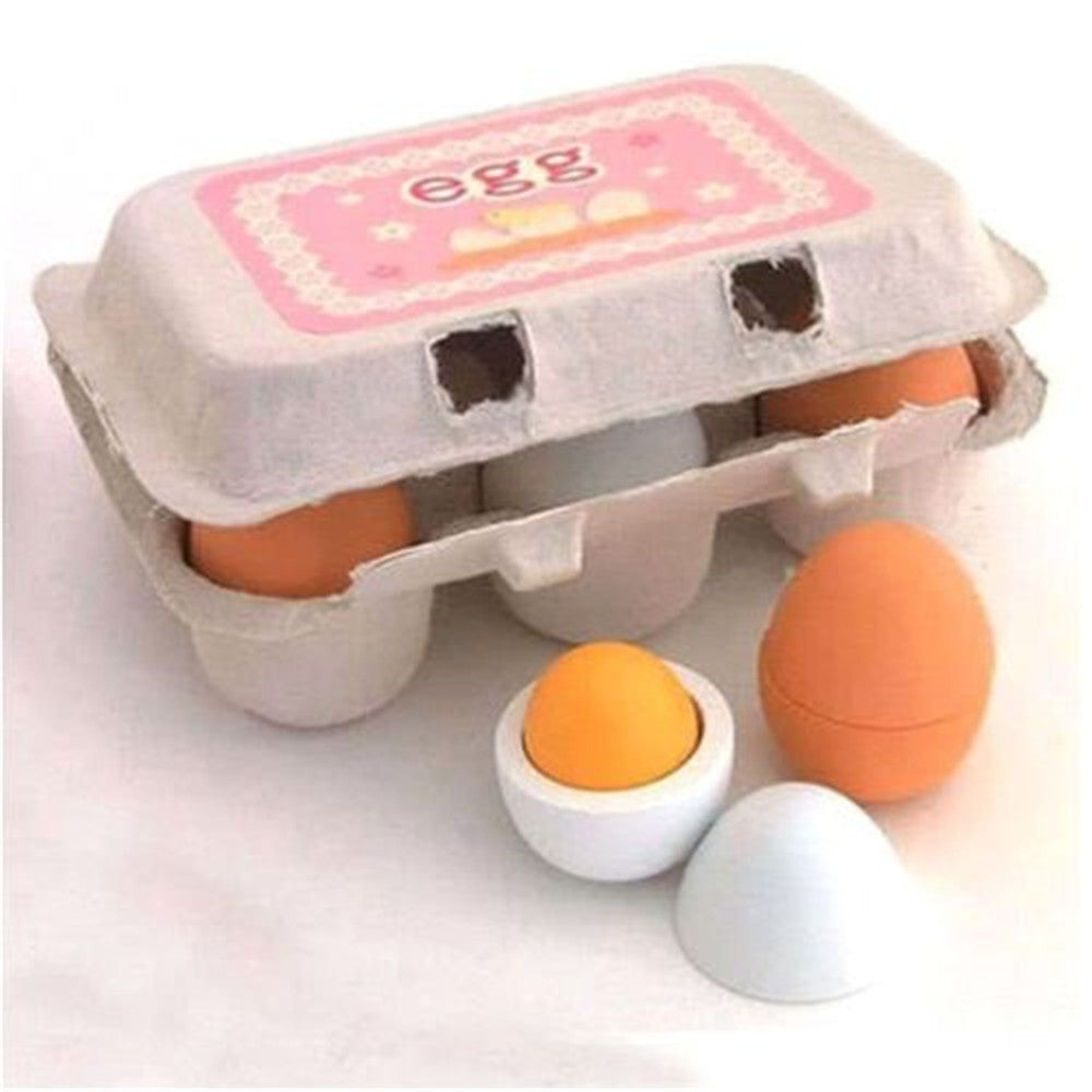 6PCS Wooden Eggs Yolk Pretend Play Kitchen Food Cooking Kids Children Baby Toy