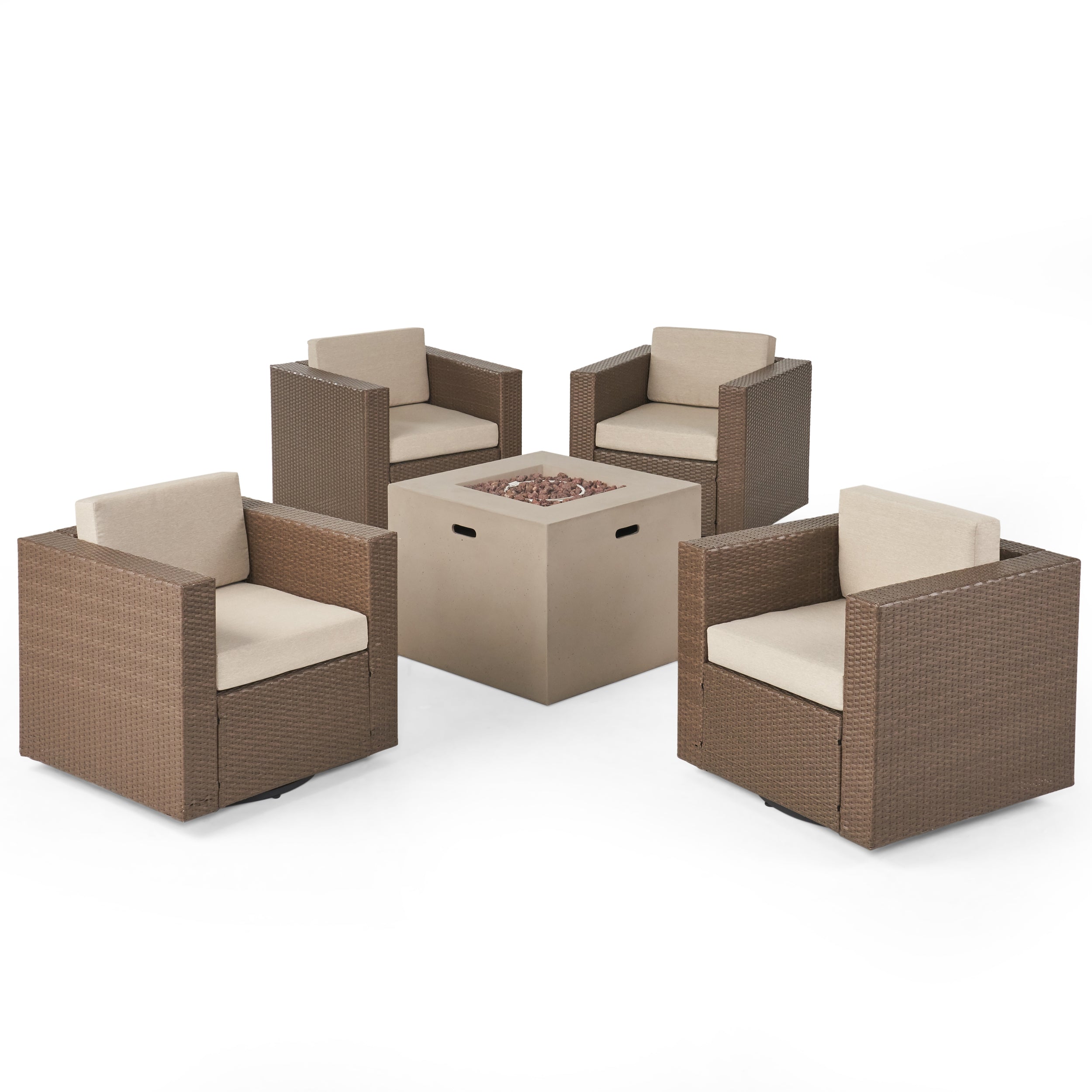 Fuller Outdoor 4 Piece Club Chair Set with Square Fire Pit