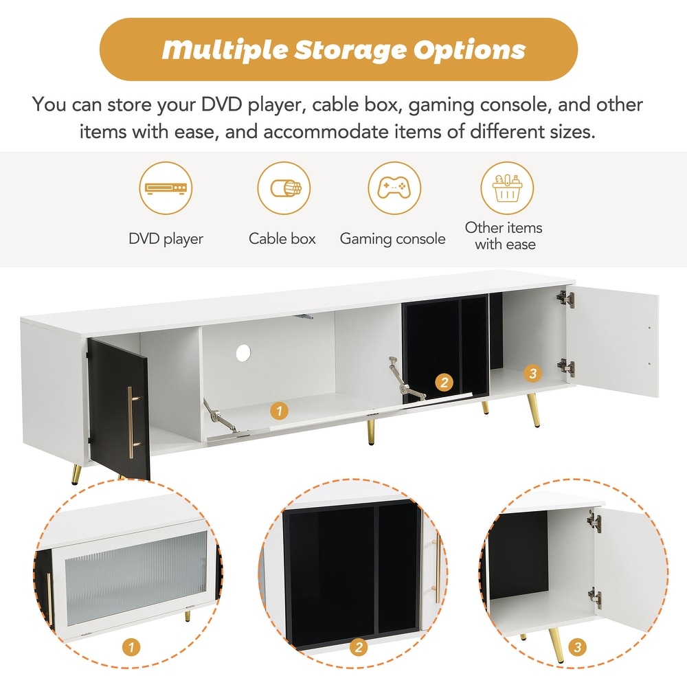 TV Stand with Metal Handles Legs  Two tone Media Console for TVs Up to 80\