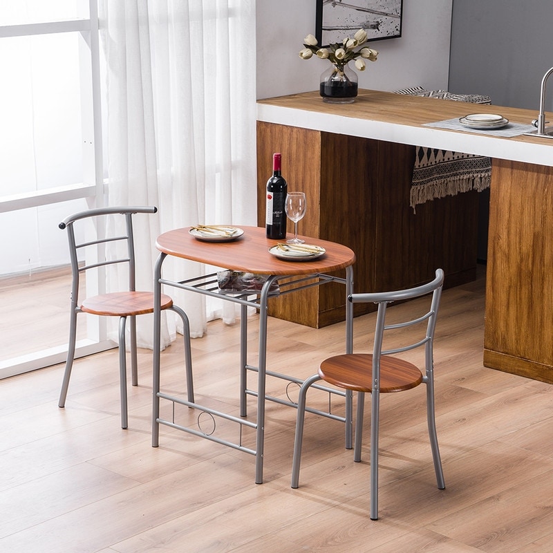 Silver/ Light Brown 3 piece Breakfast Bar Table Set