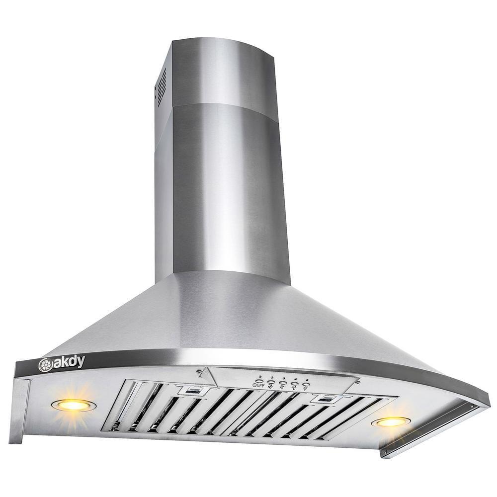 AKDY 30 in Convertible Kitchen Wall Mount Range Hood with Lights in Brushed Stainless Steel