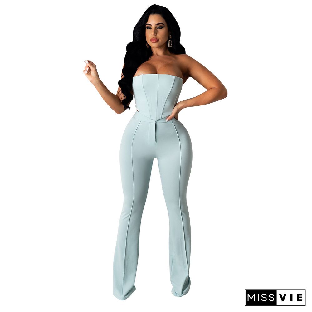 New Sexy Tube Top Slim Flared Pants Nightclub Set