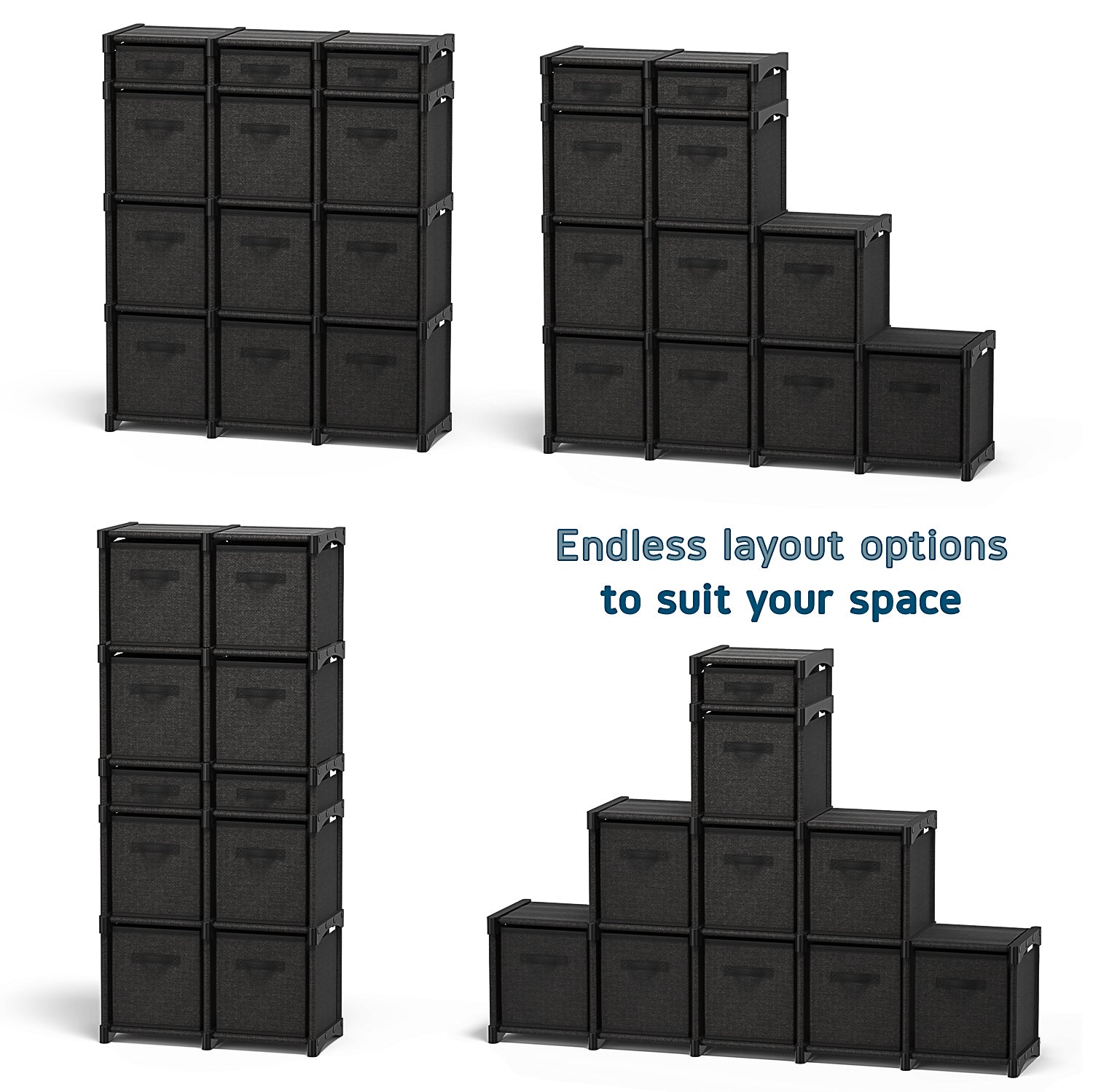 Nestl 6 PC Cube Storage Organizer for Bedroom - Box Storage Cuber Orgainzer - Storage Shelves Units for Living Room, Office, & Playroom - Black