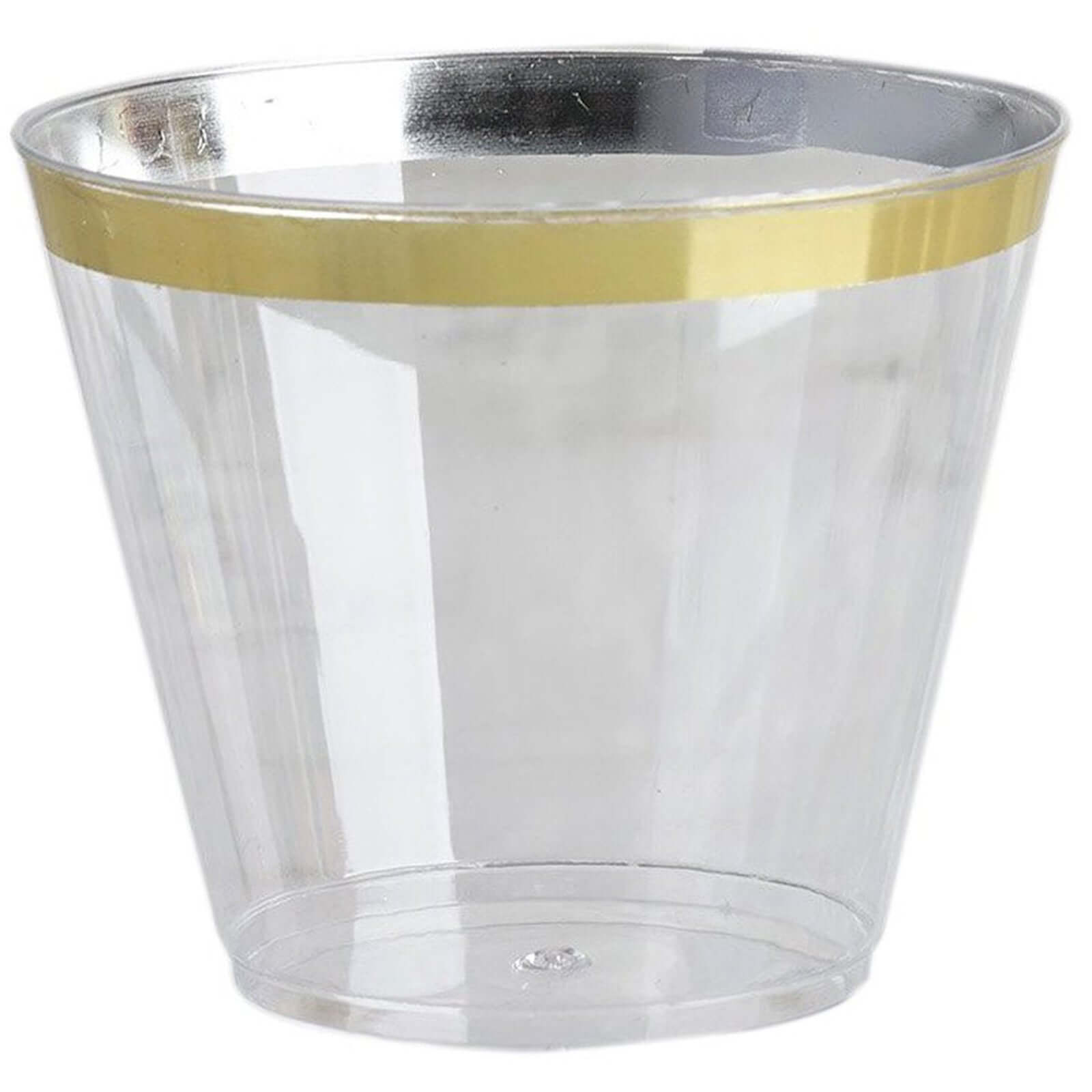 25 Pack Clear / Gold Crystal Collection Plastic Tumblers Cups, Disposable Cocktail Cups 9oz