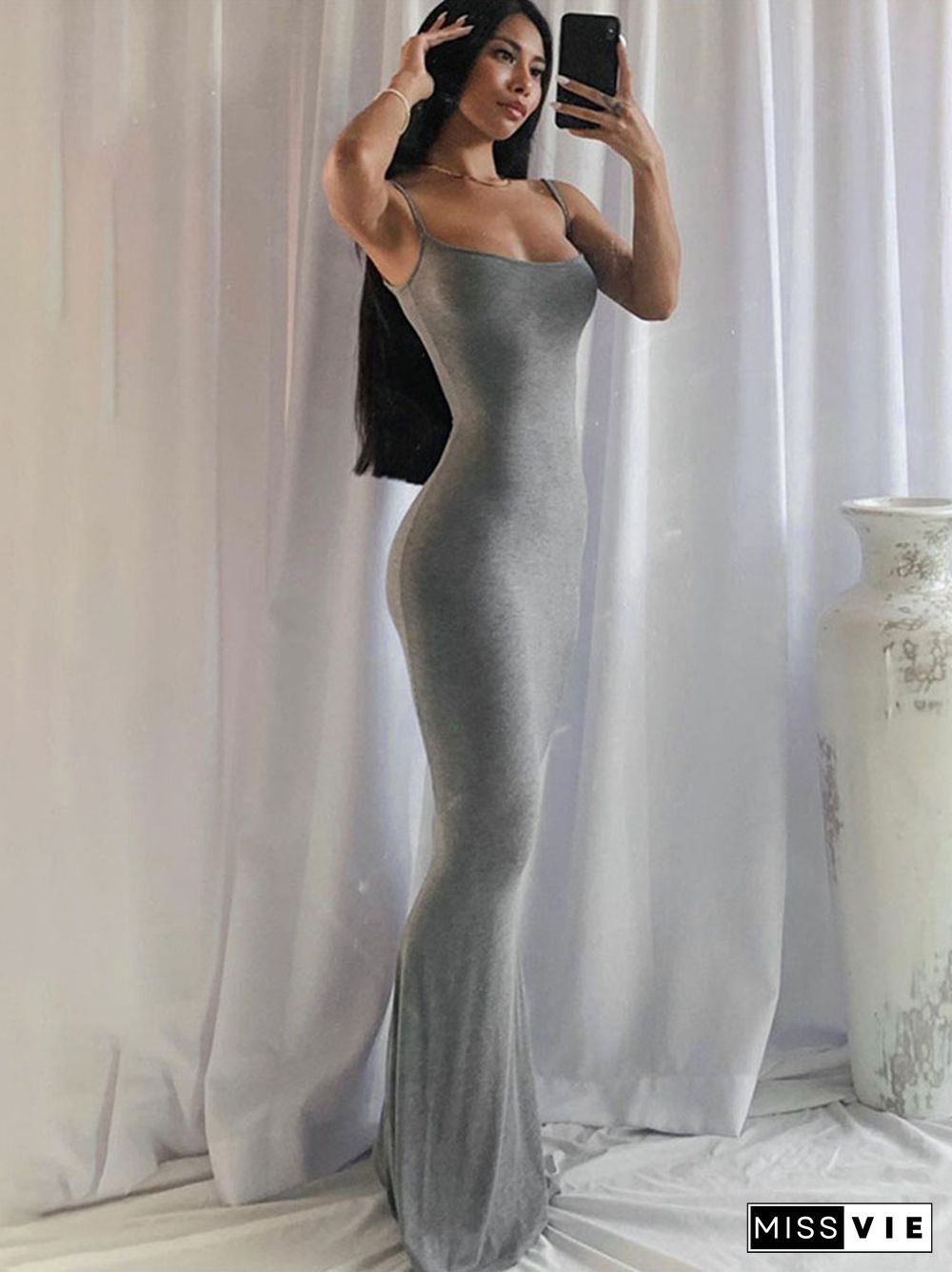 Satin Slip Sleeveless Backless Slim Sexy Maxi Dress Spring Women Party Y2K Concise Bodycon Elegant Clothing