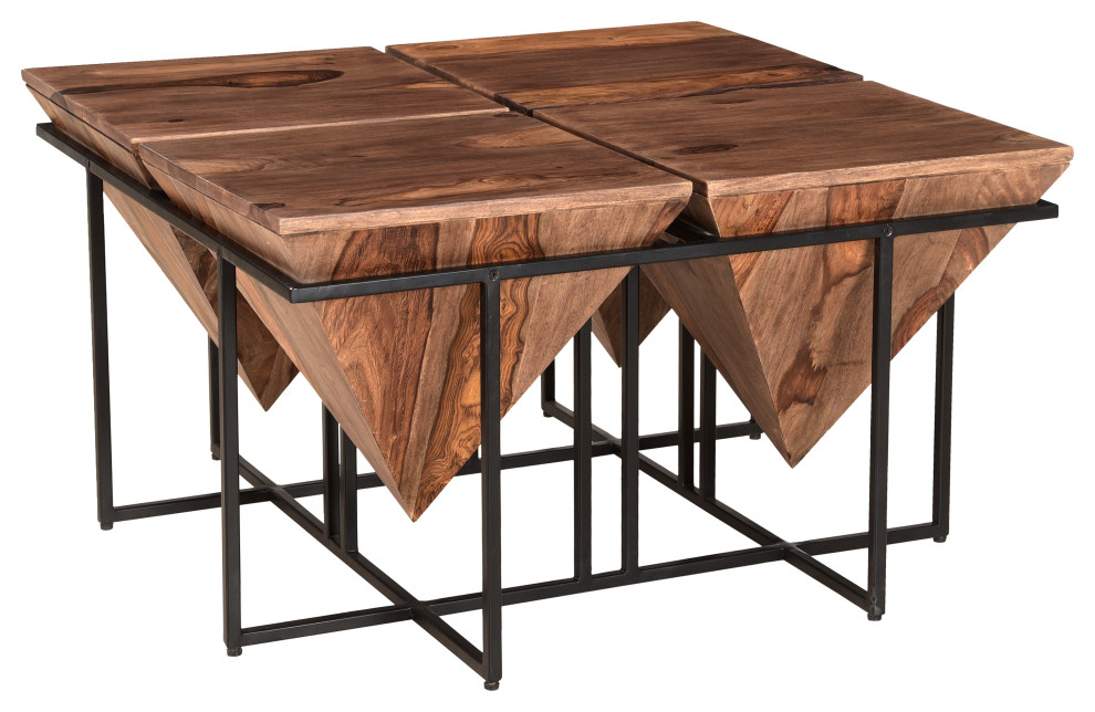 Mack Modern Sheesham Wood Square Pyramid Cocktail/Coffee Table Black Metal Legs   Industrial   Coffee Tables   by Coast to Coast Imports  LLC  Houzz