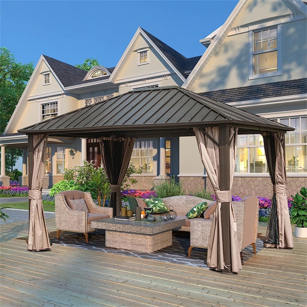 10'x12' Outdoor Galvanized Steel Roof Gazebo w/ Aluminum Frame