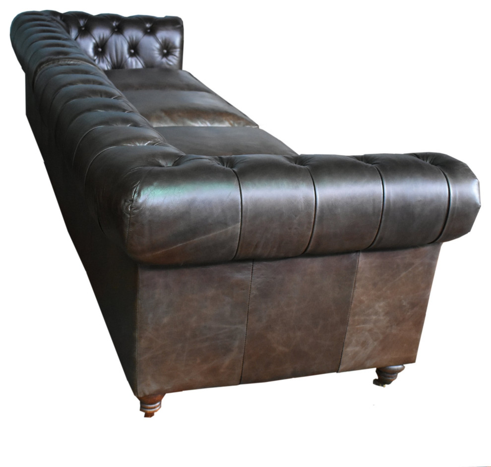 Crafters and Weavers Century Chesterfield Sofa   Bark Brown Leather   118 quot  Traditional   Sofas   by Crafters and Weavers  Houzz