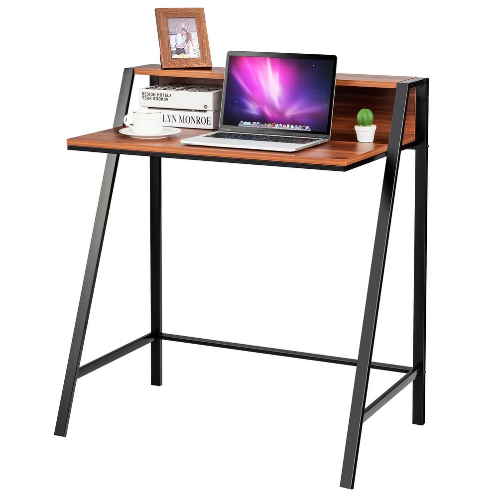 2 Tier Small Computer Desk Compact Home Office Desk Sturdy Workstation