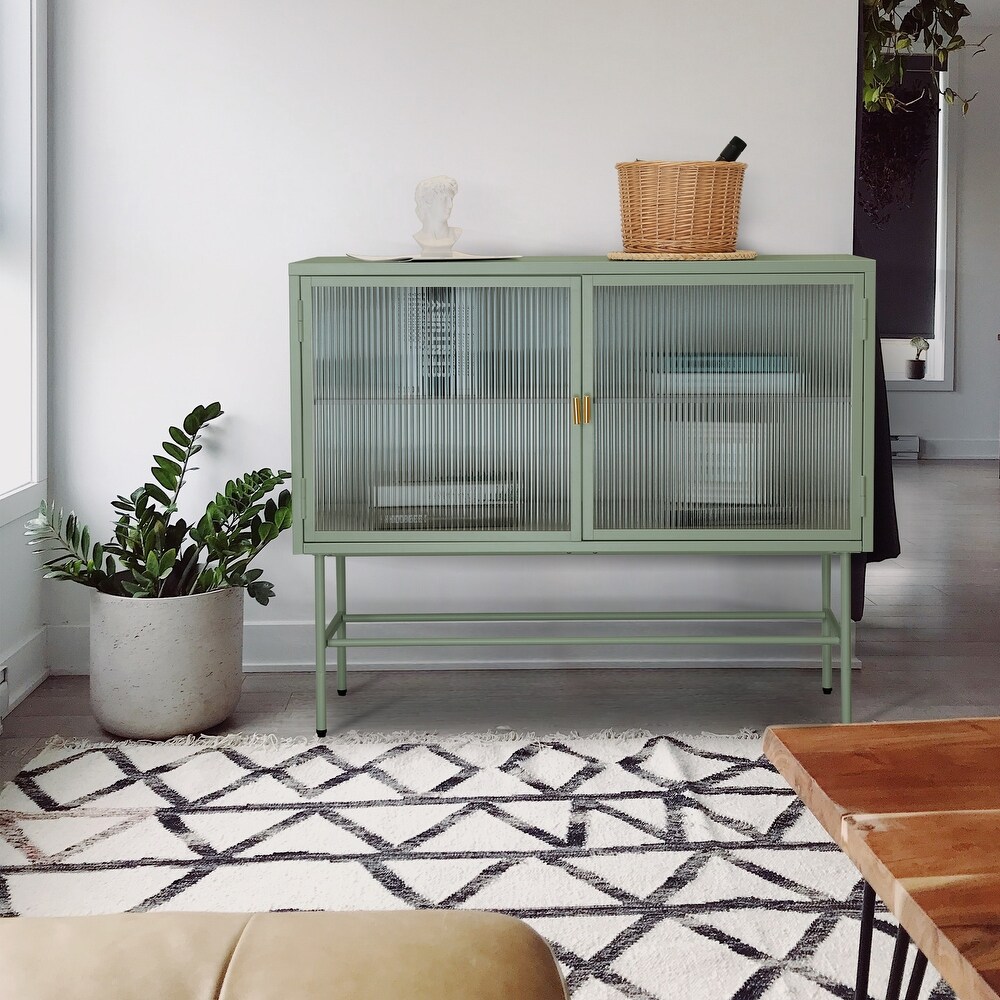 Sideboard Buffet With Fluted Glass Doors Detachable Shelves