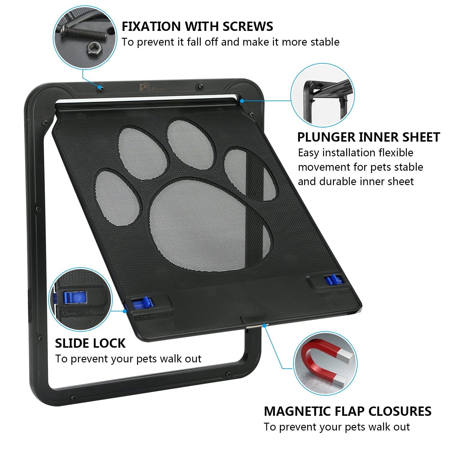 Pidsen Cat Door Magnetic Self Close Pet Screen Door with Lock Function for Puppy Cat (11.4in*9.4in)