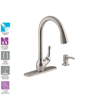 KOHLER Barossa Single-Handle Pull-Down Sprayer Kitchen Faucet with SoapLotion Dispenser in Vibrant Stainless K-R776-SD-VS