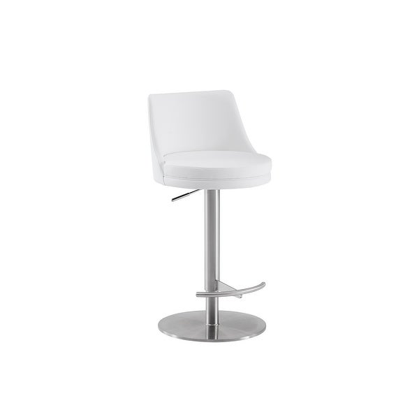 ELEMENT bar stool with brushed stainless steel swivel base.