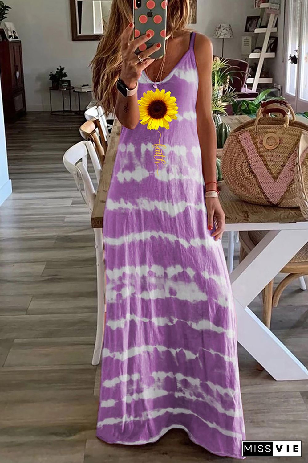 Tie Dyed Print Loose Sling Dress